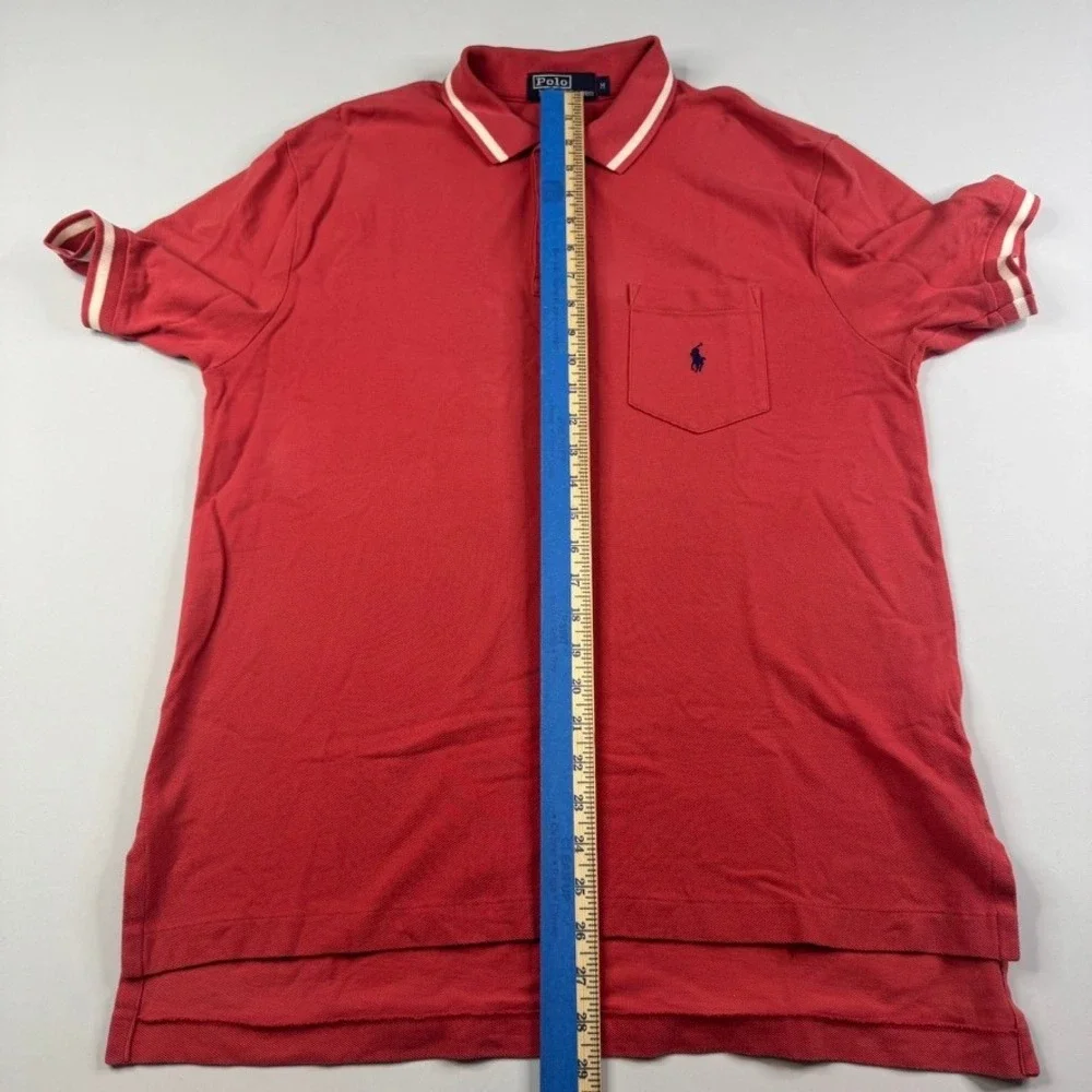 Polo Ralph Lauren Polo Shirt Mens Medium Red Tipped Trim‎ Pocket Pony